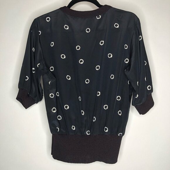𝅺VINTAGE Castleberry Painted White Abstract Polka Dot Black Bomber Shirt Blouse - Picture 4 of 11